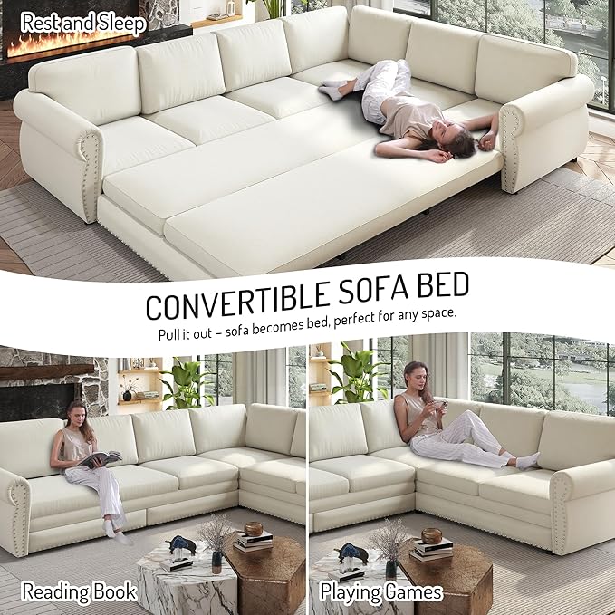 118" L-Shaped Sleeper Couch Bed