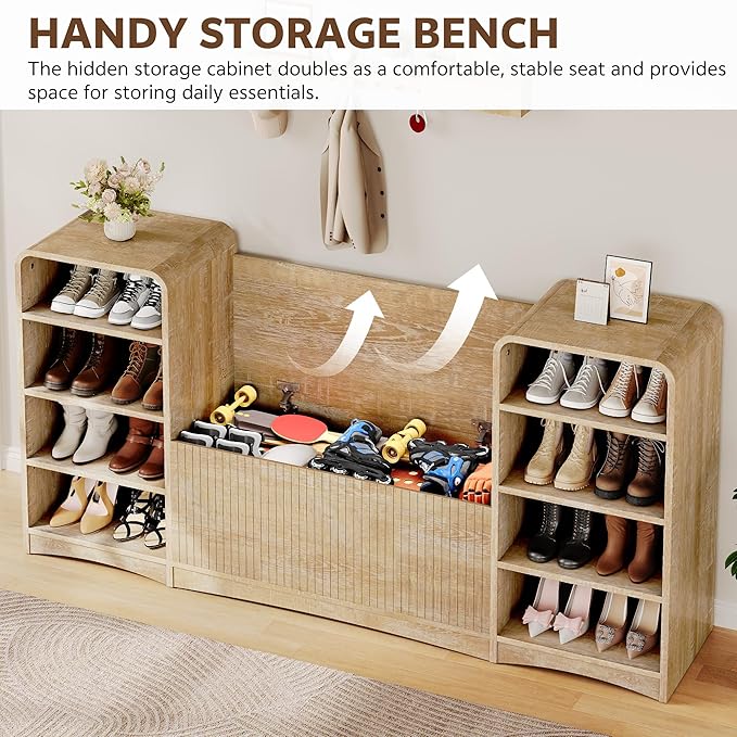 Shoe Cabinet with Bench, U-Shaped Shoe Storage Bench, Tall Shoes Cabinet with