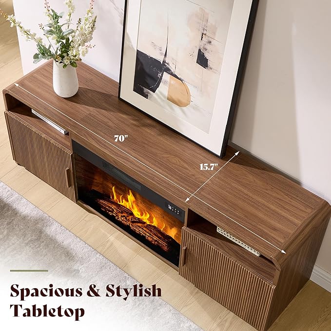 AMERLIFE 70" Fluted Fireplace TV Stand
