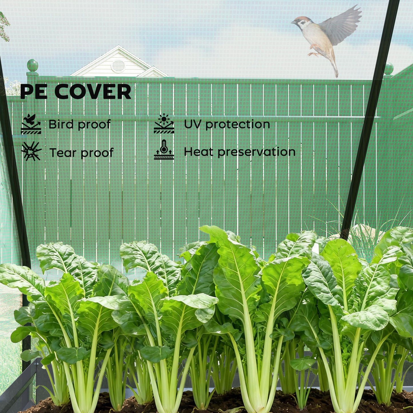 Outsunny 4 x 3ft Metal Planter Box with Mini Greenhouse, Galvanized Raised Garden Bed with Cover for Herbs and Vegetables, Small Greenhouse for Patio Garden Balcony, Green and Dark Gray