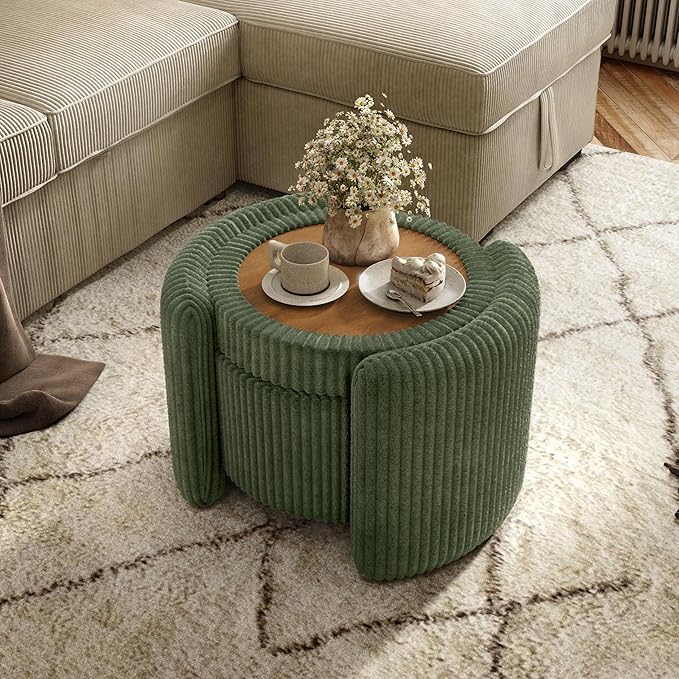 Furniture of America Lennox Modern Chenille 25-inch Round Storage Ottoman