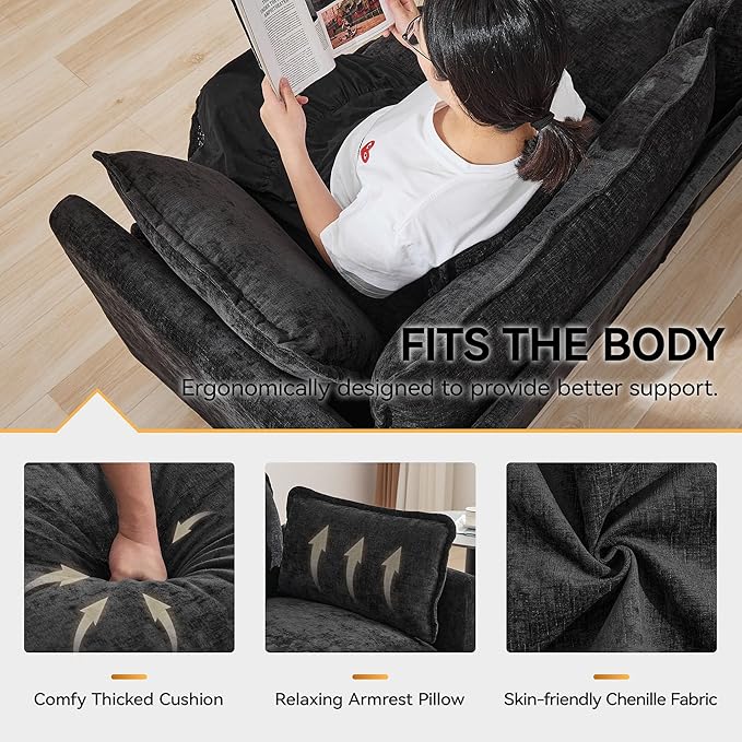 111'' Sectional Cloud Deep Seat Couch, Modern Comfy Chenille L Shaped Sectional