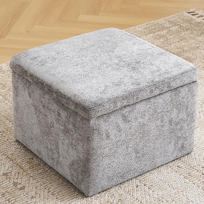 Modern Cube Storage Ottoman, Chenille Ottoman Foot Stools, Ottoman Footstool