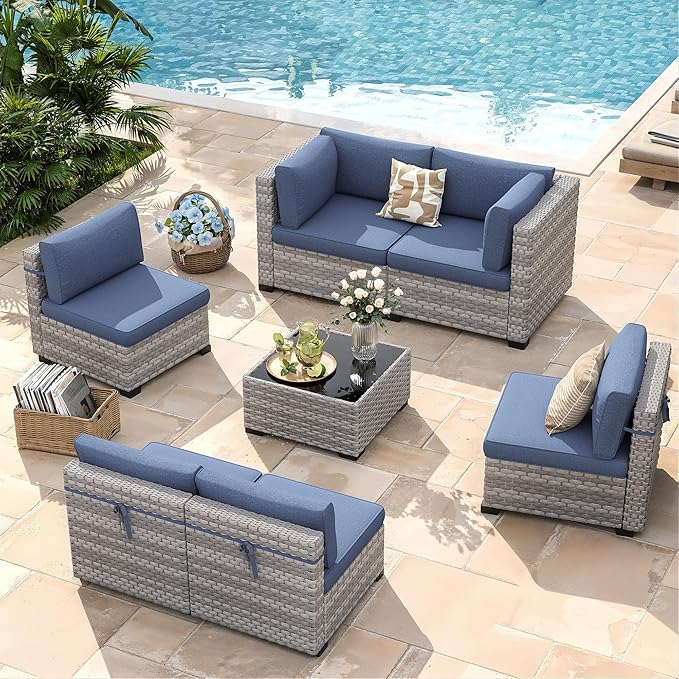 6-Seat Modular Patio Furniture Set – Outdoor Wicker Sectional Sofa
