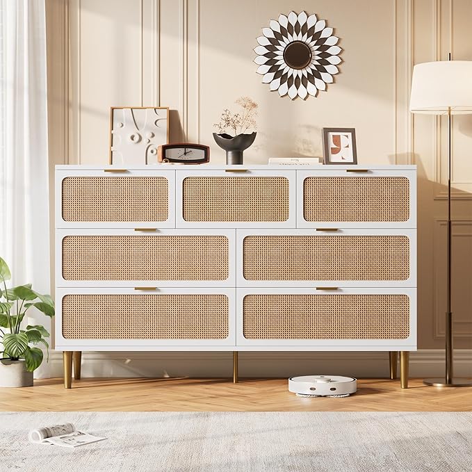 GarveeHome Rattan 7 Drawer Dressers