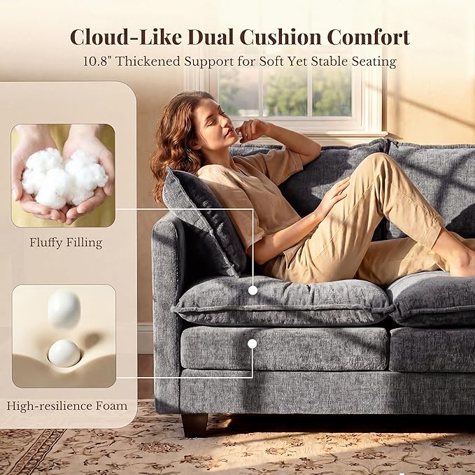 Loveseat Sofa with Cloud 3-Layer Cushion & 27" Deep Seat, Modern Love Seat