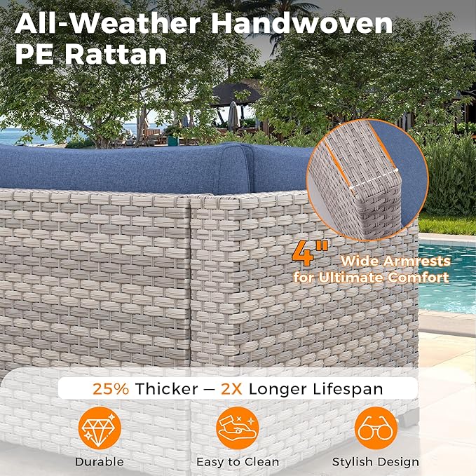 6-Seat Modular Patio Furniture Set – Outdoor Wicker Sectional Sofa