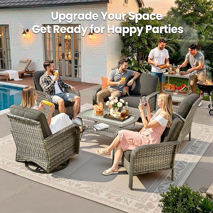 Weaxty 7 Pieces Patio Furniture Set, Wicker Outdoor Swivel Rocking Chairs