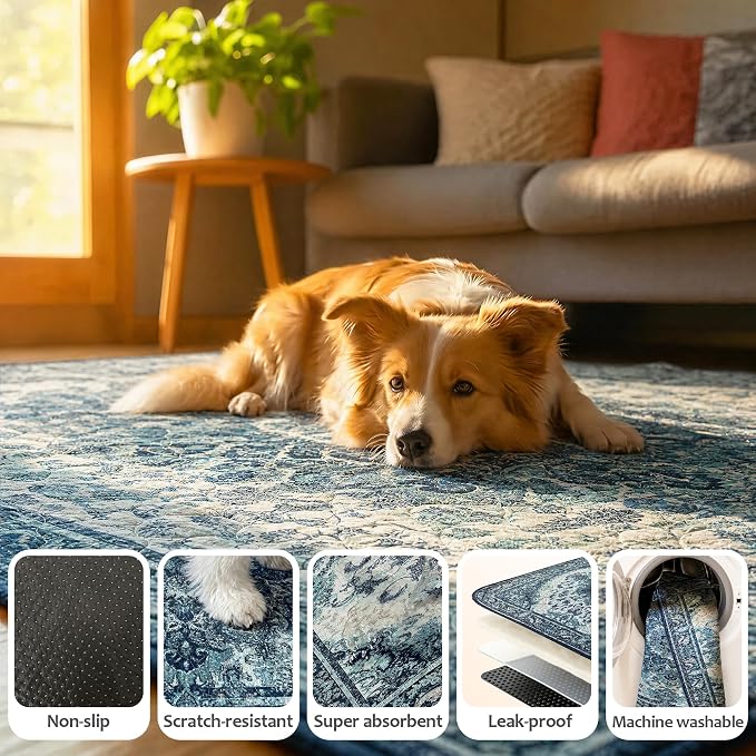 Washable Pee Pads for Dogs, Reusable Puppy Potty Training Pads, Ultra-Absorbent Thick Waterproof Leak-Proof Non-Slip Pads & Mat for Crate, Playpen, Floor, Whelping & Housebreaking , 1 Pack 72"x72"