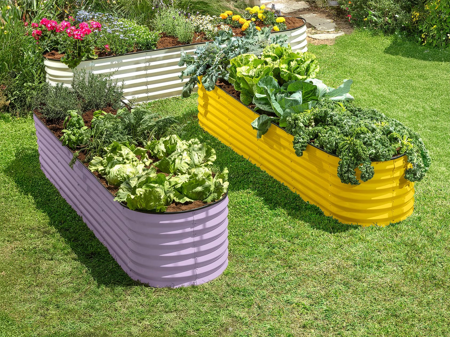 9-in-1 Galvanized Steel Raised Garden Bed // 8×2×1.5 ft Modular Planter for Gardening, Vegetables, Flowers // 18" Tall Metal Raised Garden Beds Outdoor (Lavender) // Patented Design Planter Box