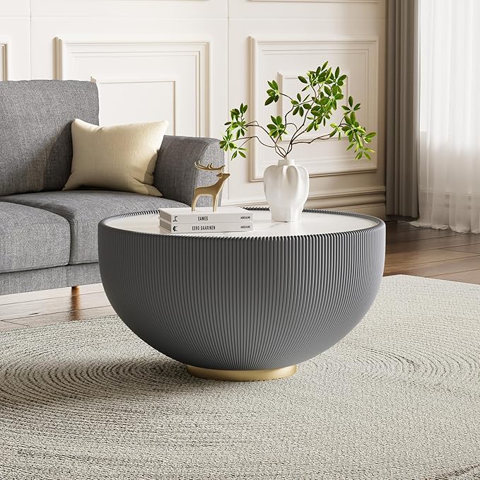 Round Marble Coffee Table Set of 2, 2 Piece White Coffee Table and End Table