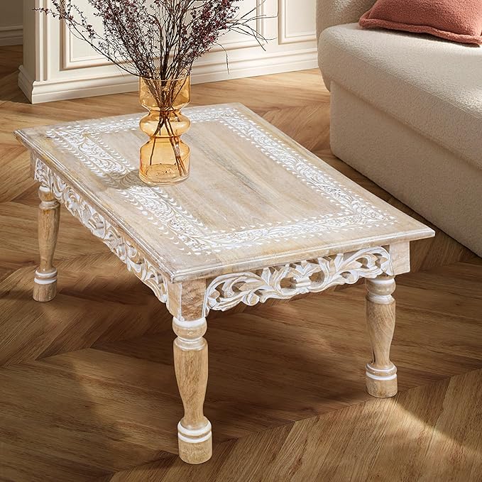 Rectangular Wooden Coffee Table 36x24x18 Inch – Beige Finish