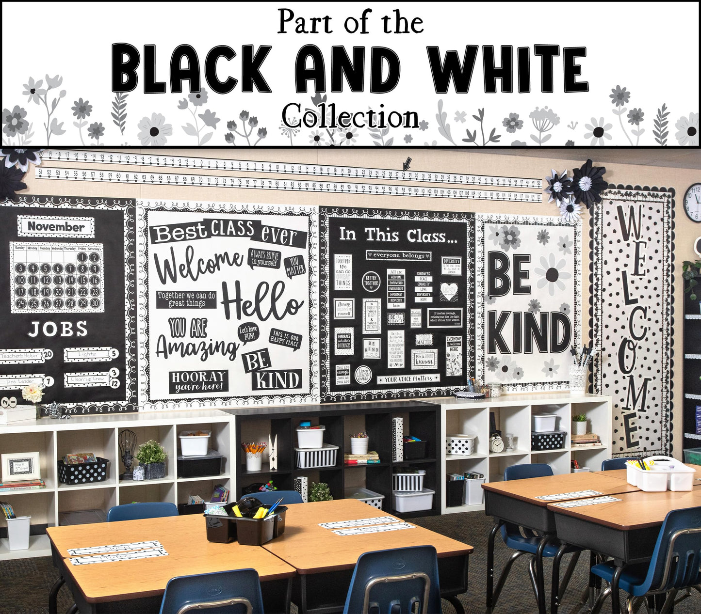 Teacher Created Resources Black and White Floral Be Kind Bulletin Board (TCR6801)
