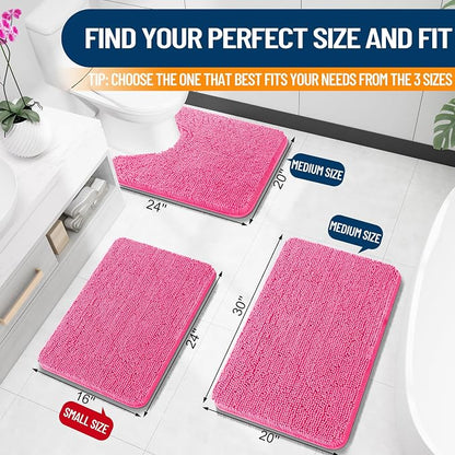 OLANLY Small Bathroom Rugs 24x16, Extra Soft Absorbent Chenille Bath Rugs, Rubber Backing Quick Dry, Machine Washable Bath Mats for Bathroom Floor, Tub and Shower, Home Decor Accessories, Hot Pink