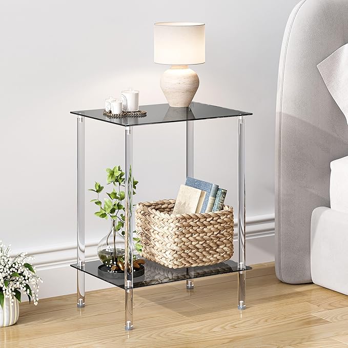 Tempered Glass Side Tables Set of 2 Acrylic End Table