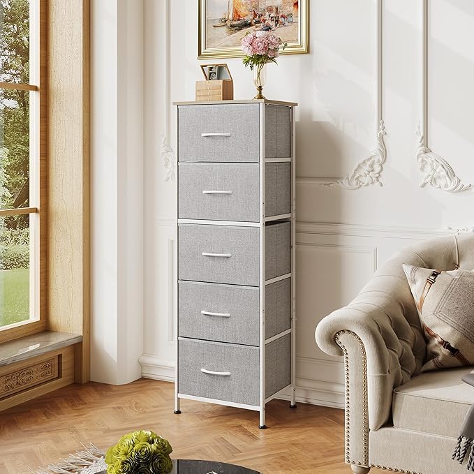 WLIVE Fabric Dresser, 5-Drawer Tall Dressers