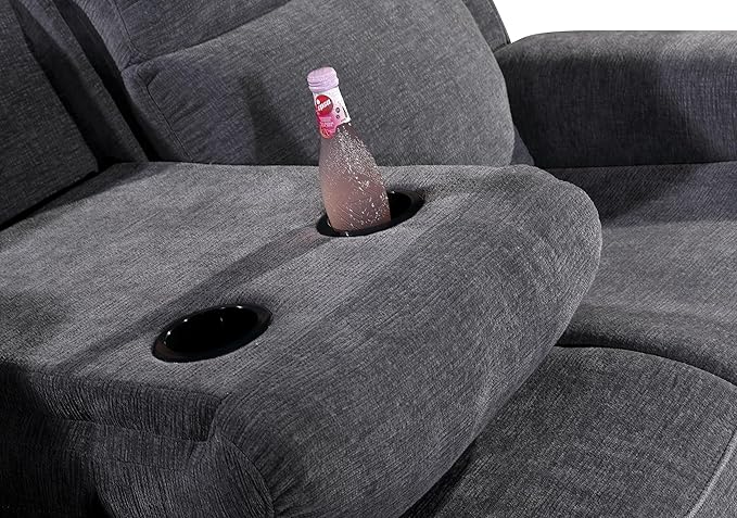 Betsy Furniture Soft Microfiber Manual Reclining Sofa Set, Sofa w/Dropdown Table