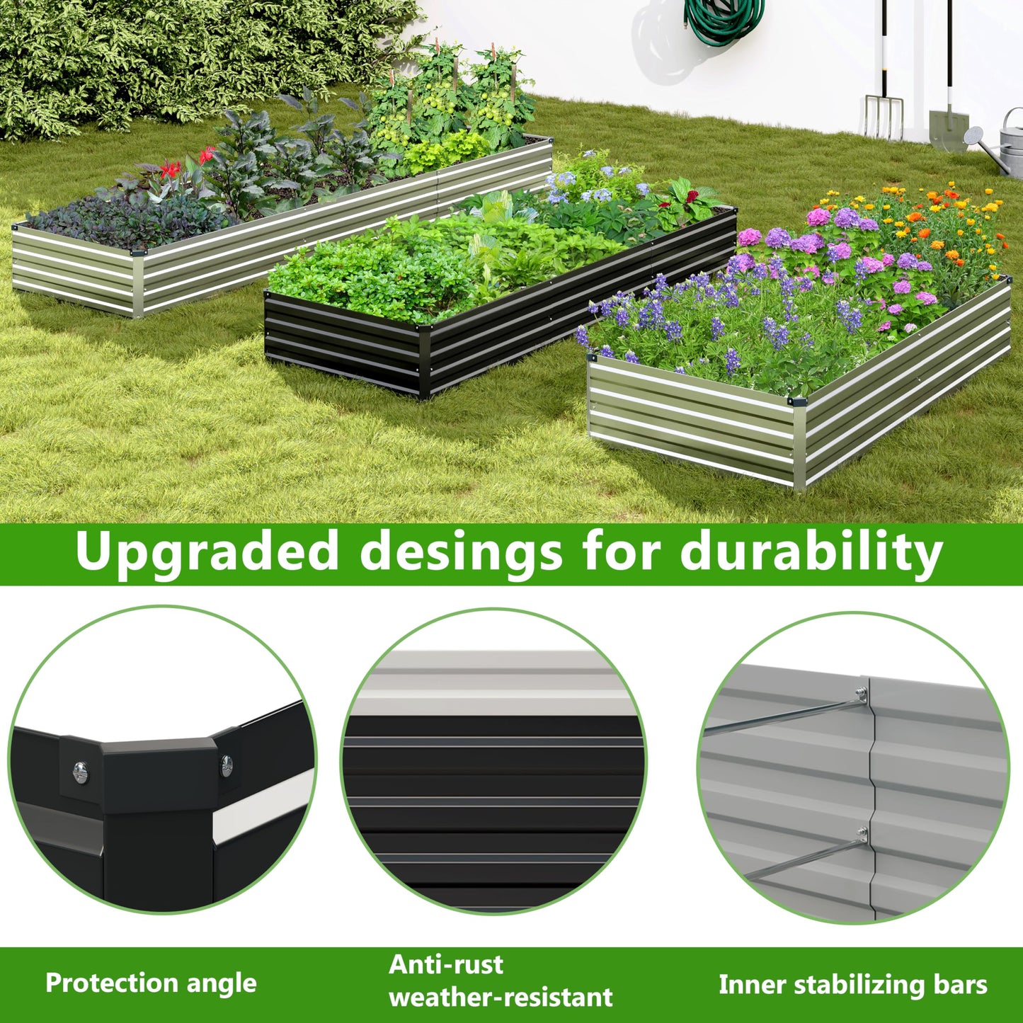 Easllre 2PCS 7x3x1ft Galvanized Raised Garden Bed,Outdoor Planter Box Metal Patio Kit Planting Bed for Vegetables Flowers Herb,Black