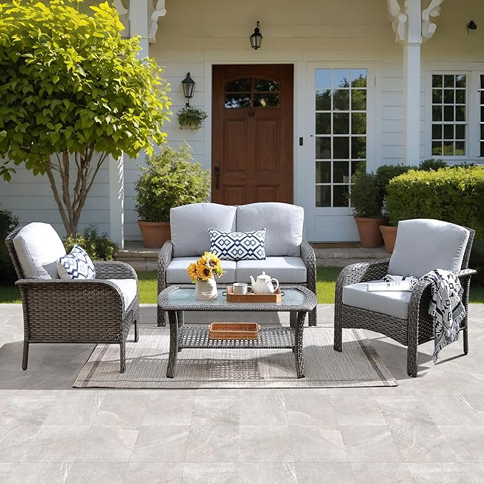 ovios 4-Piece Patio Furniture Set, Outdoor Wicker Sofa