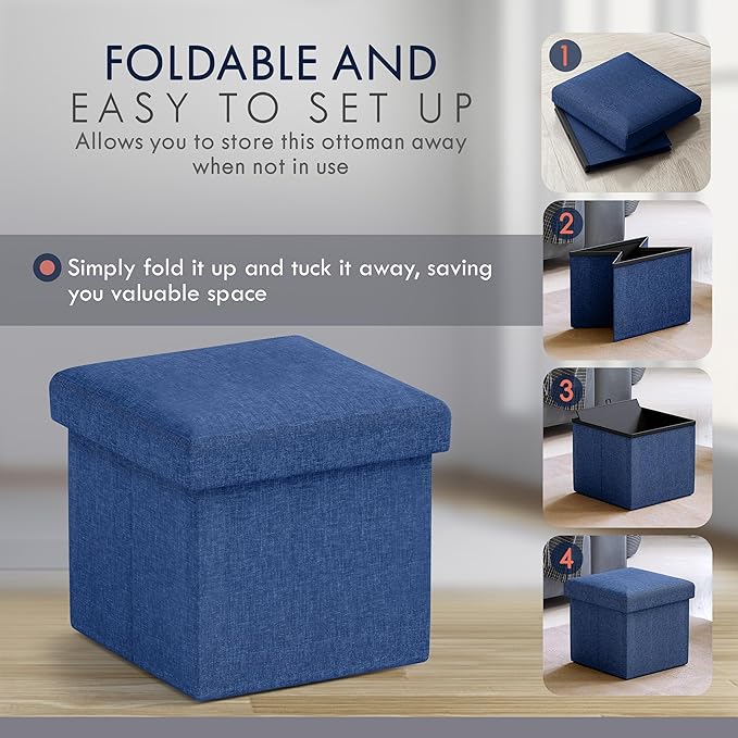 Ornavo Home Small Storage Ottoman Foldable Collapsible Cube Square Linen