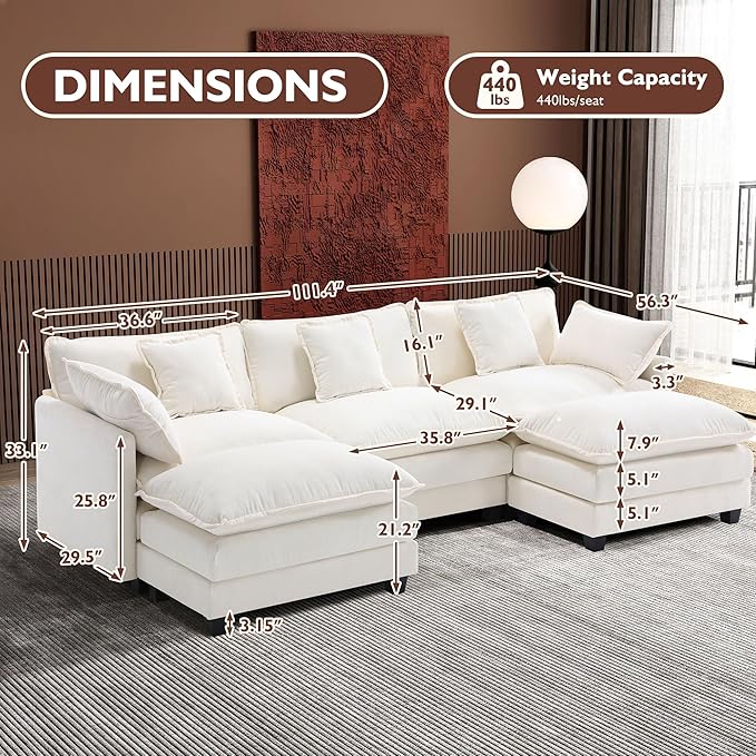 Ihanherry 111.4" U Shaped Cloud Couch Modern Modular Sectional Sofa