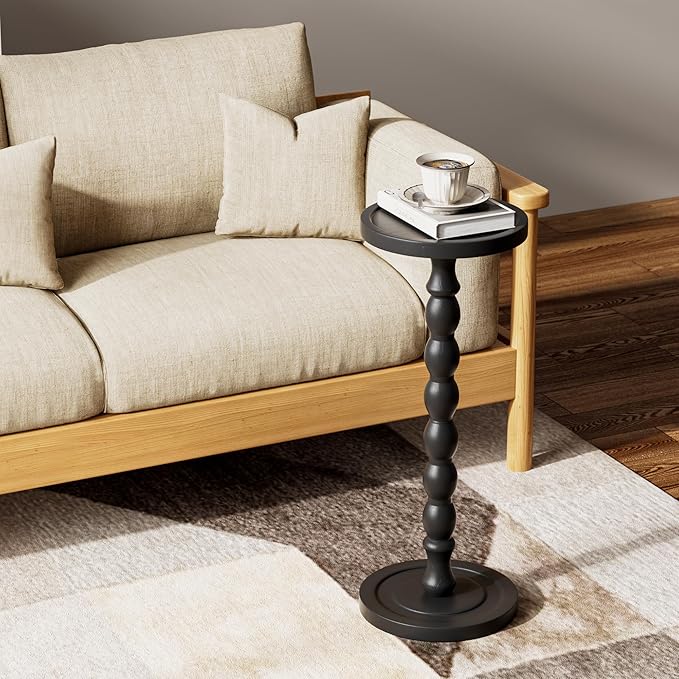 Rubber Wood‌ Small Side Table, Solid Wood‌ Round End Tables