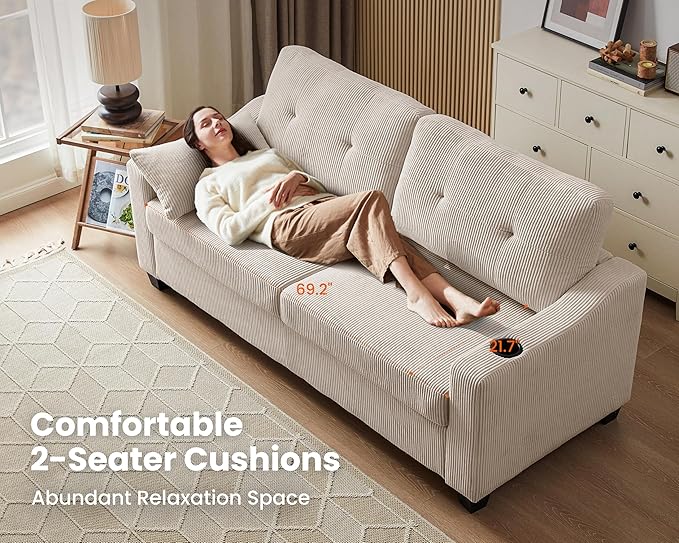 Queen Size Pull Out Sleeper Sofa Bed, 2-in-1 Convertible Corduroy Pull Out