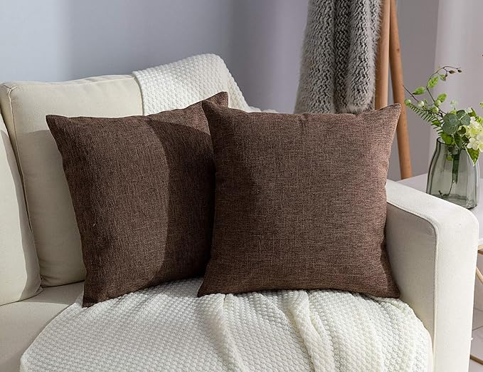 Stellhome Fall Burlap Throw Pillow Covers Square Solid Farmhouse Linen Cushion