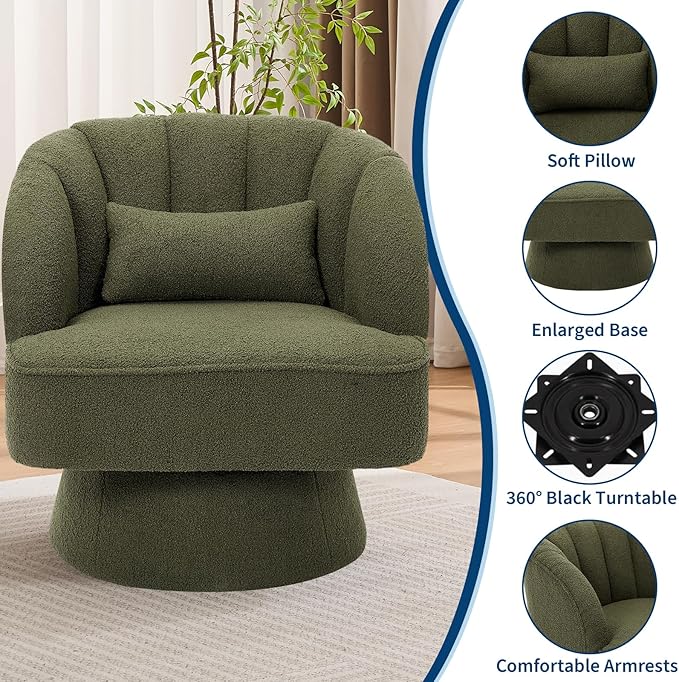 Garvee Ultra-Plush Swivel Accent Chair, 360° Barrel Lounge Chair