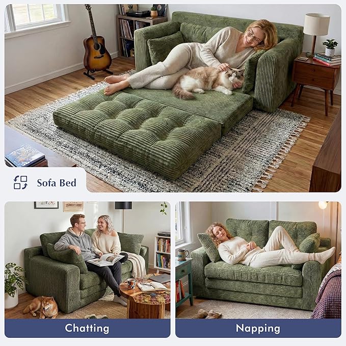 Homkdom Convertible Loveseat Sleeper, Space-Saving Folding Sofa Bed