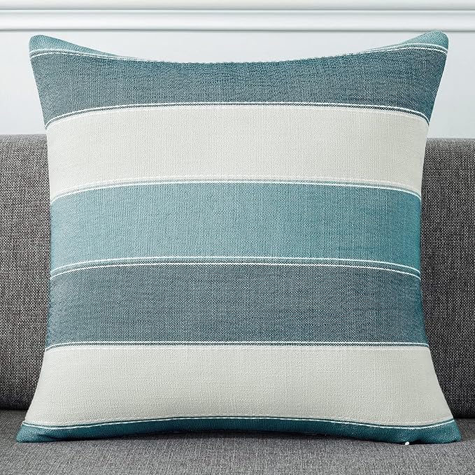 AmHoo Pack of 2 Farmhouse Stripe Check Throw Pillow Covers Set Case Cotton