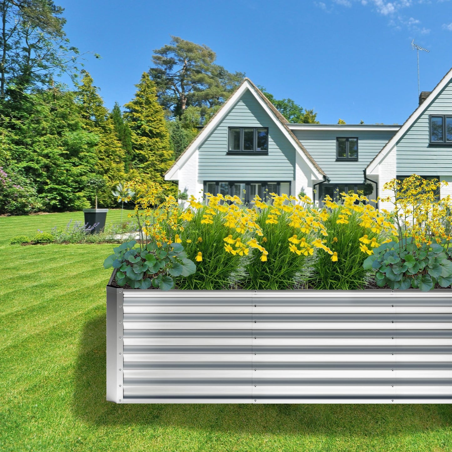 Nedenyou 8x4x2FT Galvanized Raised Garden Bed,Planter Raised Beds-Metal Garden Box,Large Plant for Outdoor Planting, Vegetables Bed，Flower,herb-Silver