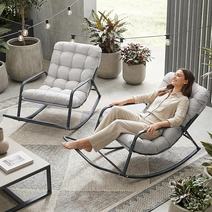 RADIATA 2pcs Rocking Lounge Chair, Indoor Outdoor Reclining Lounger