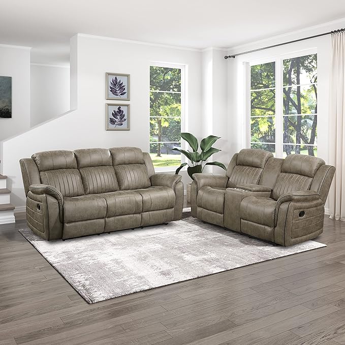 Lexicon Recliner Living Room Set, Home Theater Seating, Manual Polished