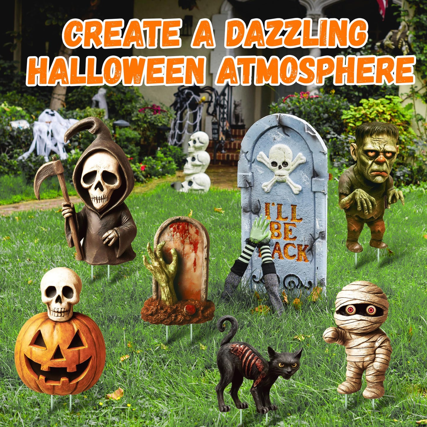 6 Pack Halloween Yard Signs, Large Halloween Yard Decorations with Stakes, Waterproof Scary Outdoor Holiday Decor for Yard Lawn Garden, 16” Big Size