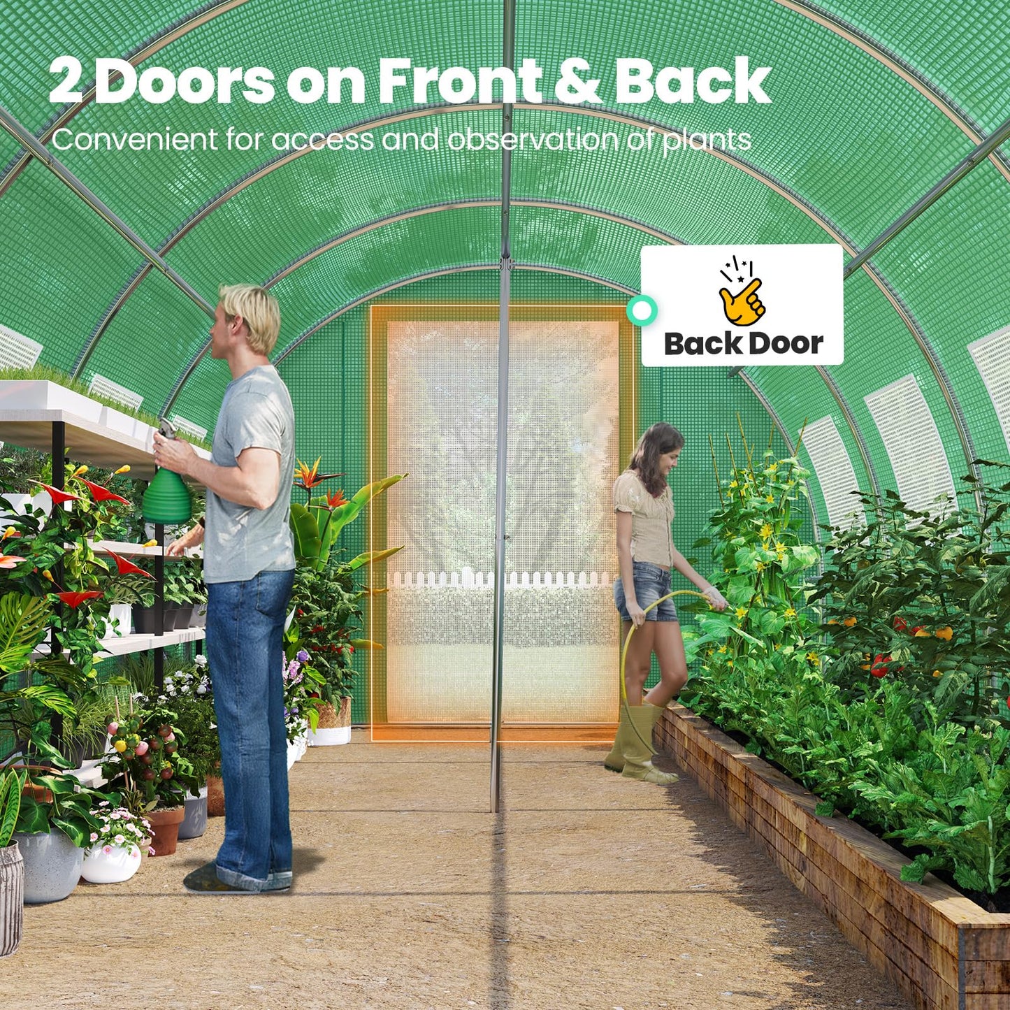 KING BIRD Premium 20x10x6.6FT Greenhouse for Outdoors, Large Walk-in Heavy Duty Galvanized Steel Frame, Mesh Door Screen Window Upgraded Zipper Tunnel Hoop for Garden Plant Winter, Green