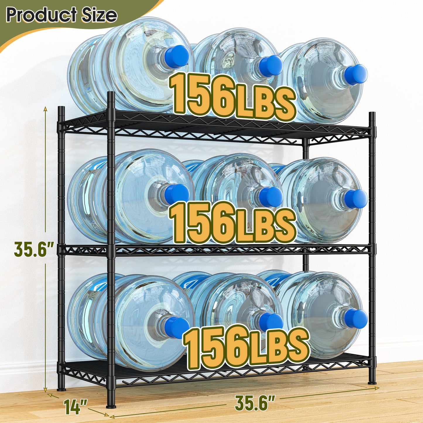 DurayLoly 35.6" W Storage Shelves, 3 Tier Adjustable Metal Shelving Unit Heavy Duty Steel Wire Rack for Kitchen,Laundry,Pantry,Office,Garage, Closet,Black(35.6" Wx14 Dx35.6 H)