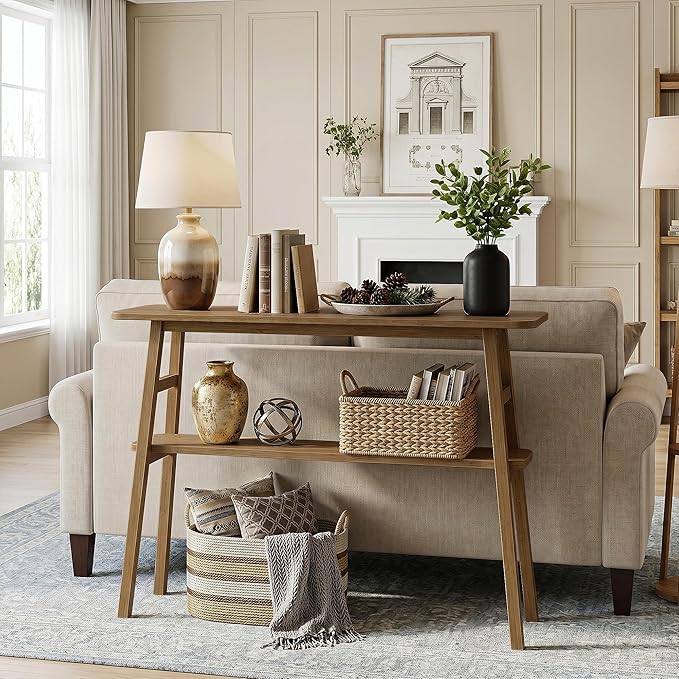 39.4" Solid Bamboo Entryway Console Table, Sofa Table Behind Couch, Narrow