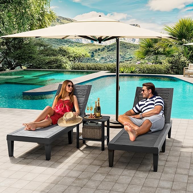 Outdoor Chaise Lounge Chairs Set of 4, 5-Position Adjustable Heavy Duty Tanning