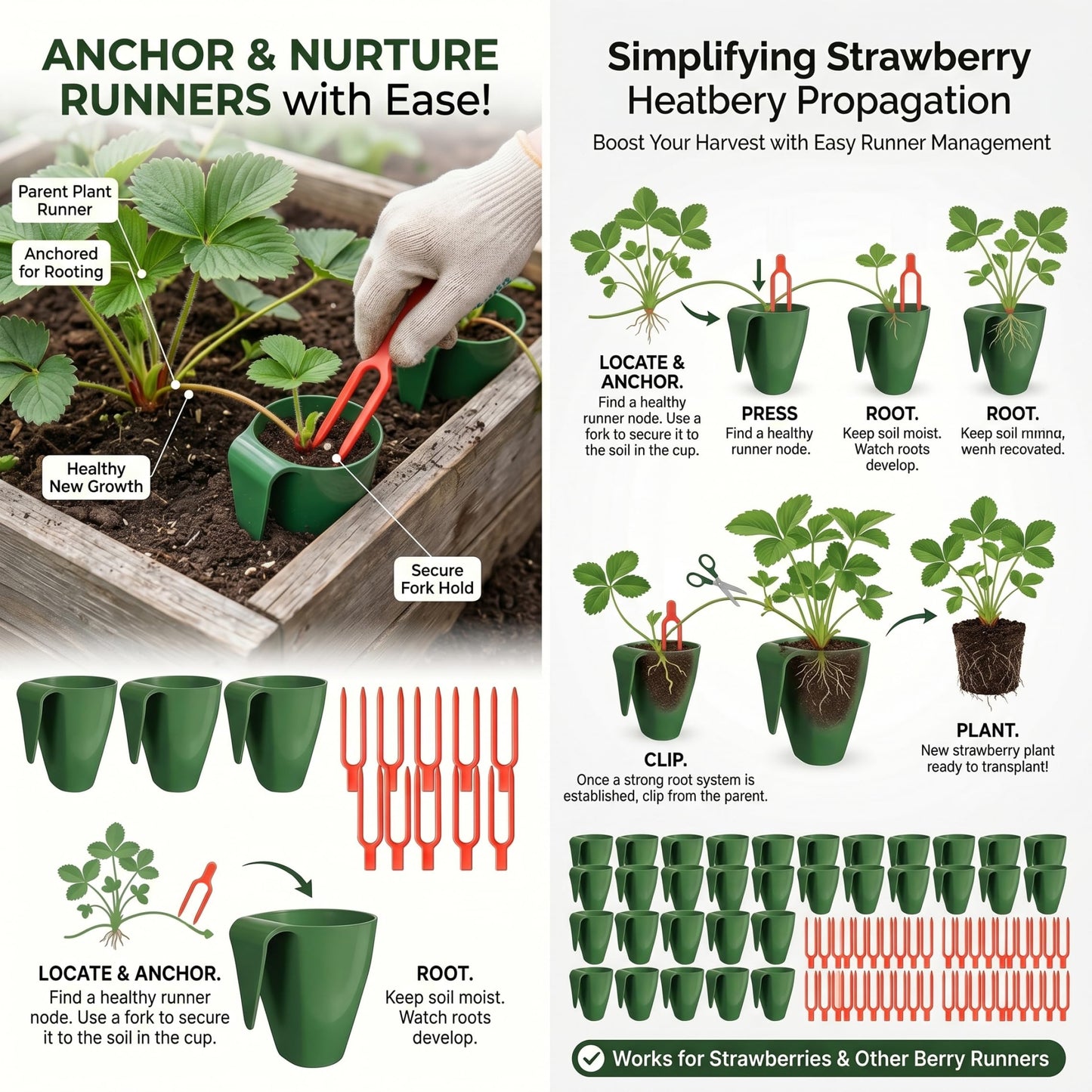 Neptuiby Propagation Cups, 20PCS Small Strawberry Propagation Cups with 50 Vine Press Forks Plastic Planter for Runner Rooting & Transplanting..