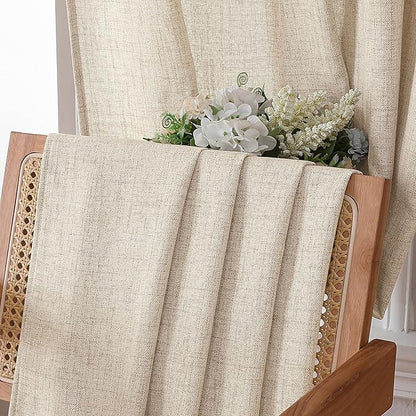 Tollpiz Linen Tier Curtains Rod Pocket Semi Sheer Short Kitchen Curtain Half Burlap Light Filtering Thick Linen Drape for Bathroom, 30 x 30 inches Long, Natural, Set of 2 Panels