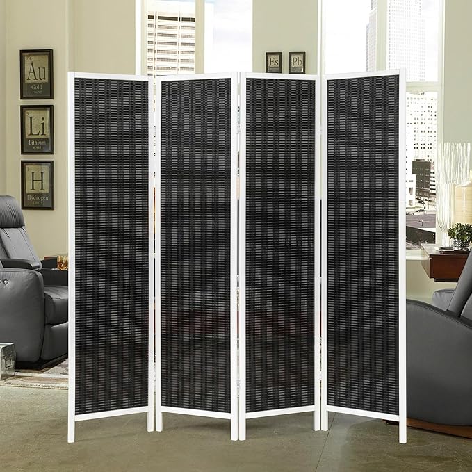 Roundhill Furniture Inkwell 4-Panel Bamboo Room Divider, Folding Portable