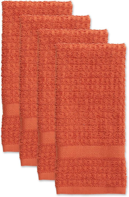 DII Basic Terry Collection Waffle Dishtowel Set, Solid Spice, 4 Piece