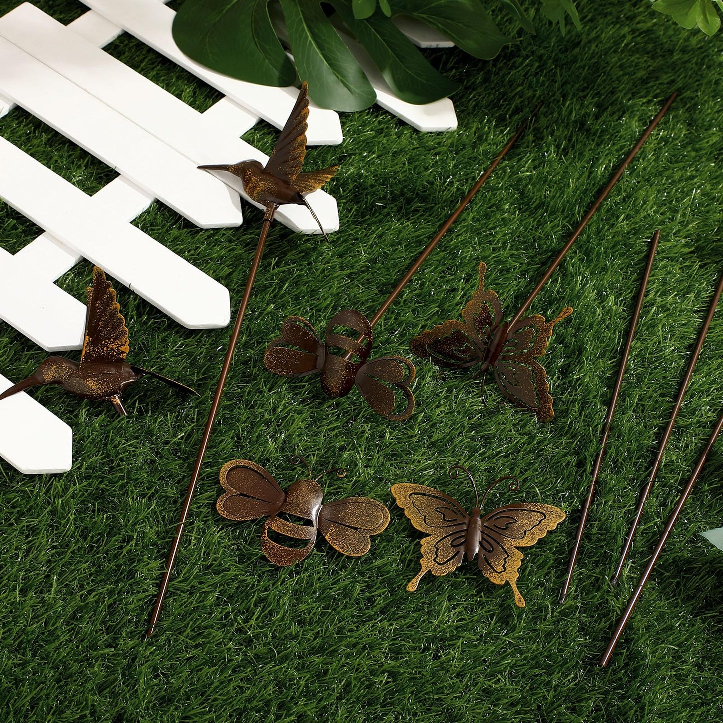 AceOrbit 6 Pcs Rusty Yard Stakes Spring Decor 11.8" Metal Butterfly Hummingbird Bee Stakes Rust Proof Plant Sticks Flowers Bed Decor for Farmhouse Outdoor Yard Lawn Patio Walkway Pathway (Insect)