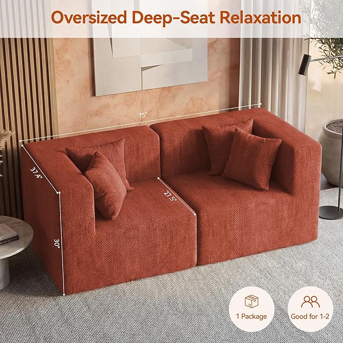 MONVANE 75" Loveseat Sofa, Comfy Chenille Cloud Couch