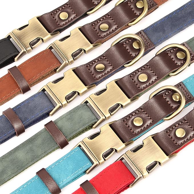 Didog Soft PU Leather Dog Collar for Large Dogs,Classic Adjustable Wide Dog Collars with Quick Release Metal Buckle,Easy Clean and Comfortable with Nylon Lining,Blue,XL Neck 20-27", Width 1¼"