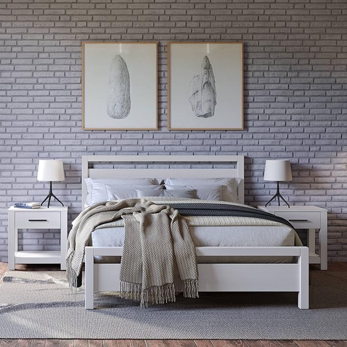 Grain Wood Furniture Loft Full Size Solid Wood Bed, Brushed White