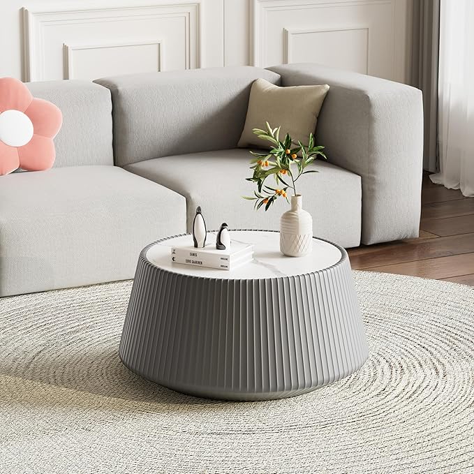 26.77" Marble Coffee Table, Modern Cup Shaped Coffee Table