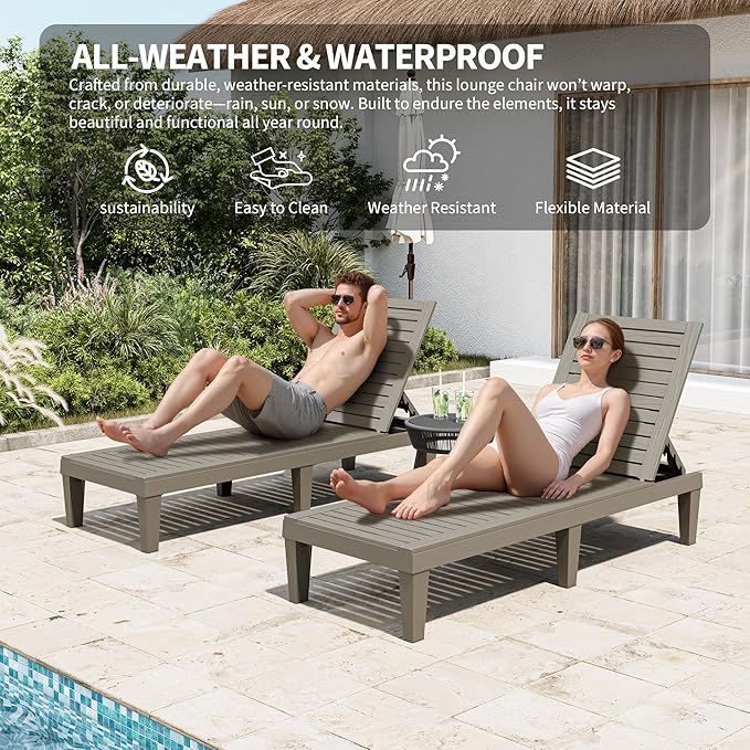 Outdoor Lounge Chair Set of 6, 5-Positions Adjustable Patio Chaise Lounges