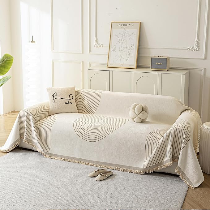 Couch Cover for Dogs, Boho Sofa Covers for 3 Cushion Couch, Chenille Sofa